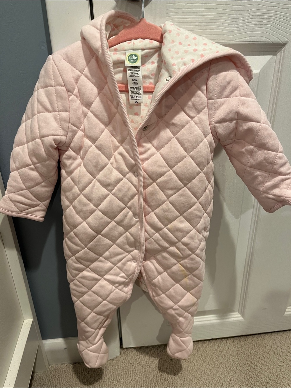 Little Me Quilted Pink Hooded Footie One-Piece